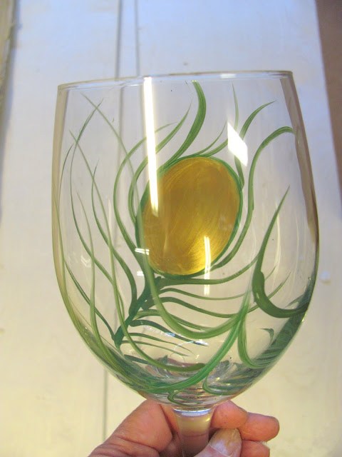 Peacock Painted Wine Glasses