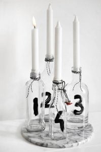 Painted Wine Bottle Candle Holder