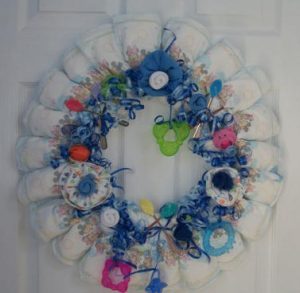 Baby Shower Wreath Gift Made Out Of Diapers