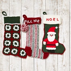 Crocheted Christmas Stockings in Granny Square Pattern