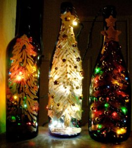 Painted Wine Bottles with Lights for Christmas