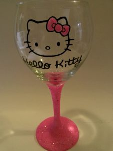 Hello Kitty Painted Wine Glass