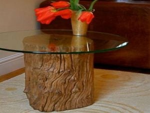 Tree Stump Coffee Table with Glass Top