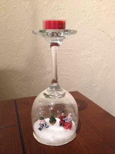 Wine Glass Snow Globe Candle Holder