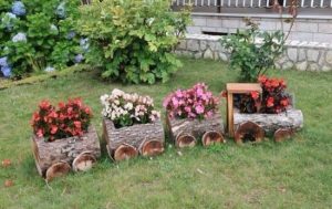 Wooden Log Train Planter