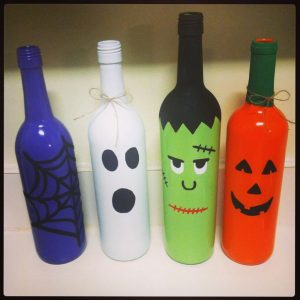 Painted Wine Bottles for Halloween
