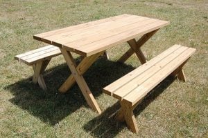 Wooden Picnic Table with Detached Benches