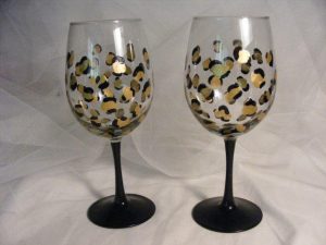 Hand Painted Wine Glasses Animal Print