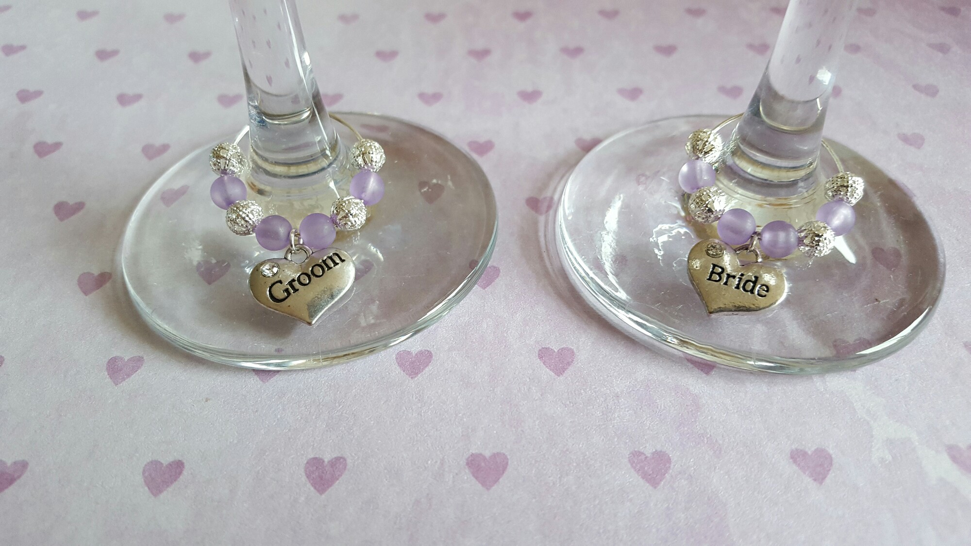 50 Purple Pearl Key & Heart Wine Glass Charms
