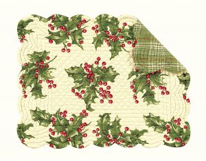C&F Home Holly Cream Holiday Christmas Quilted Placemats